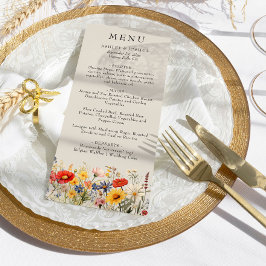 Convite Menu de Casamento Floral Rustic Wildflower Country