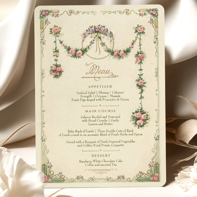 Convite Menu de Casamento Floral Victorian Delicate Garlan (Criador carregado)