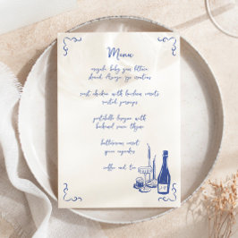 Convite Menu de Casamento Ilustrado Manuscrito Whimsical