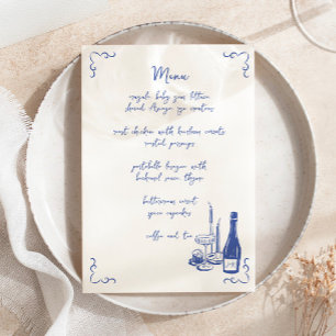 Convite Menu de Casamento Ilustrado Manuscrito Whimsical
