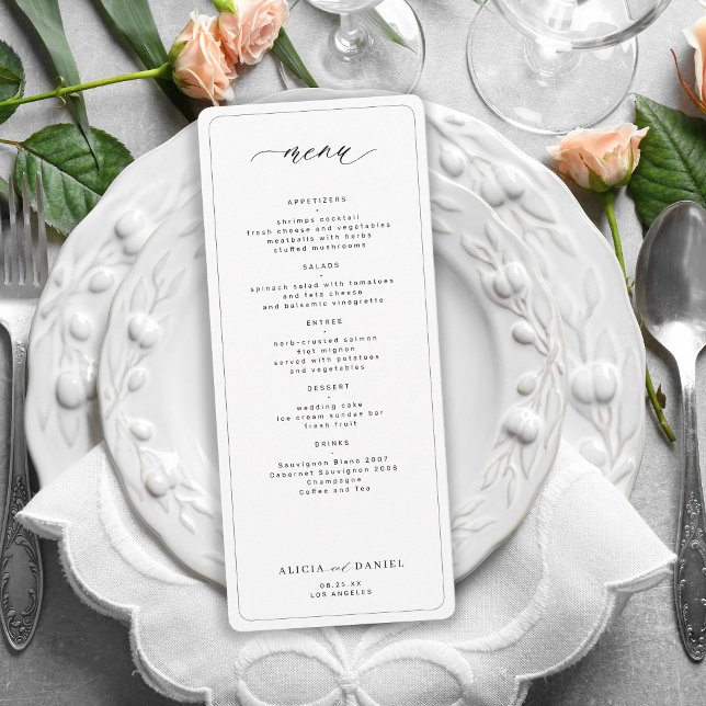 Convite Menu de casamento imprimível, preto e branco, eleg (Criador carregado)