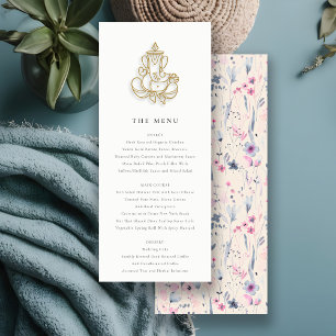 Convite Menu de Casamento Indiano Blush Dourado Wildflower