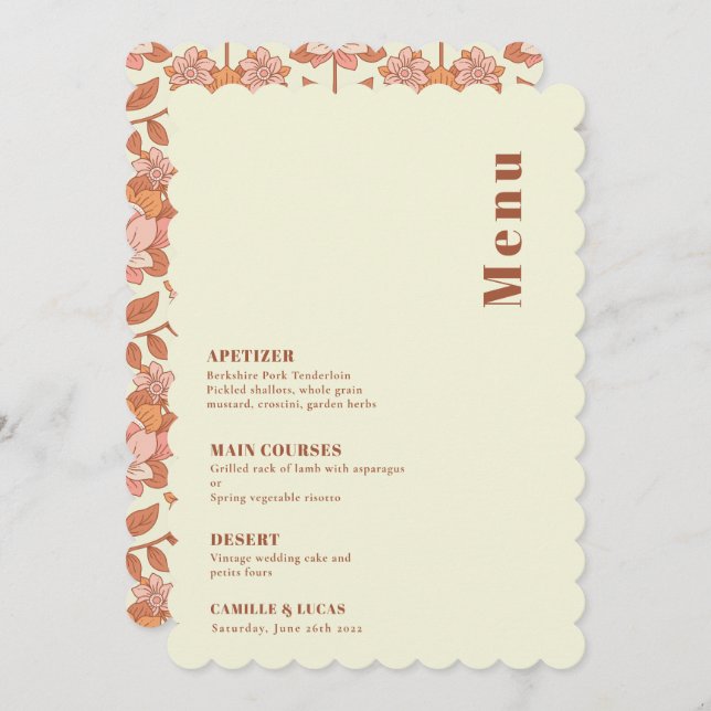 Convite Menu de Casamento Laranja inspirado na parte 70 (Frente/Verso)
