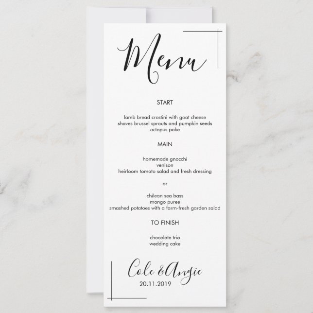 Convite Menu de Casamento Minimalista com Fronteira Cruzad (Frente)