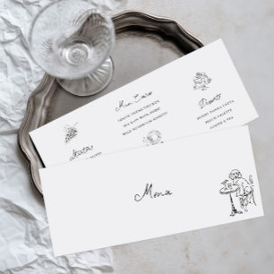 Convite Menu de Casamento Minimalista Desenhado à Mão Pret