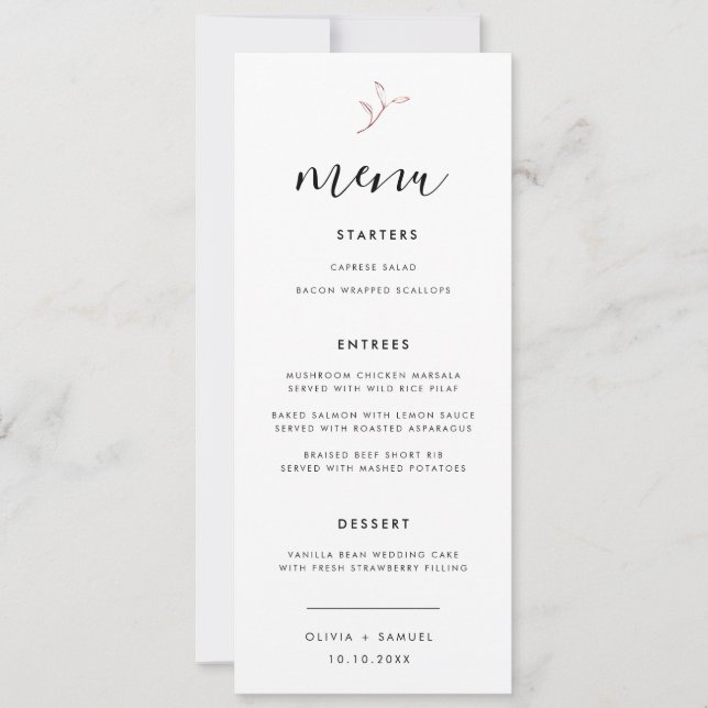 Convite Menu de Casamento Moderno do Branch Laranja Elegan (Frente)