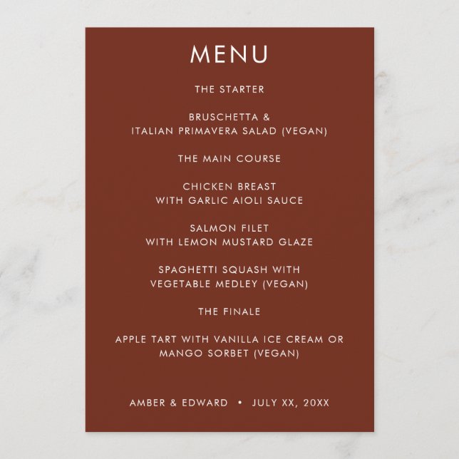 Convite Menu de Casamento Moderno Simples (Frente)