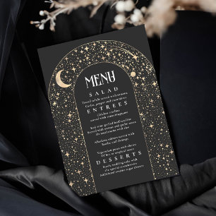Convite Menu de Casamento Negro do Arco da Noite Celestial