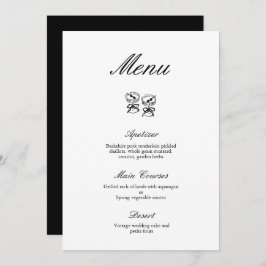 Convite Menu de Casamento Negro e Branco da Caligrafia Mod