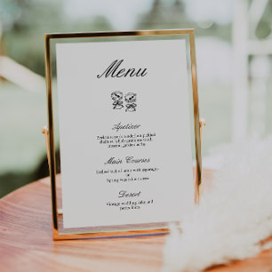 Convite Menu de Casamento Negro e Branco da Caligrafia Mod