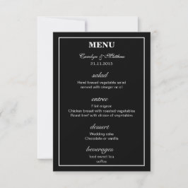 Convite Menu de Casamento Negro Simples Clássico Elegante