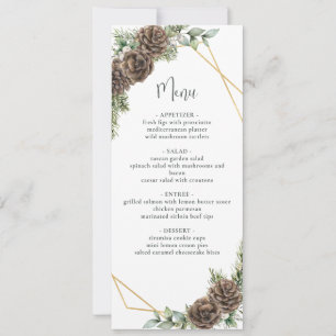 Convite Menu de Casamento no inverno do Cone do Pine Verde