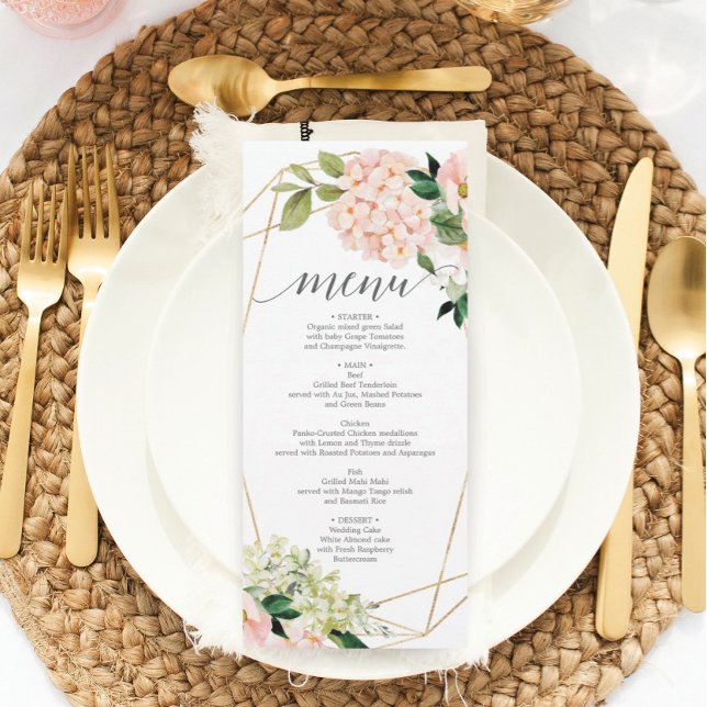 Convite Menu de Casamento ou Chá de panela Blush Hydrangea (Criador carregado)