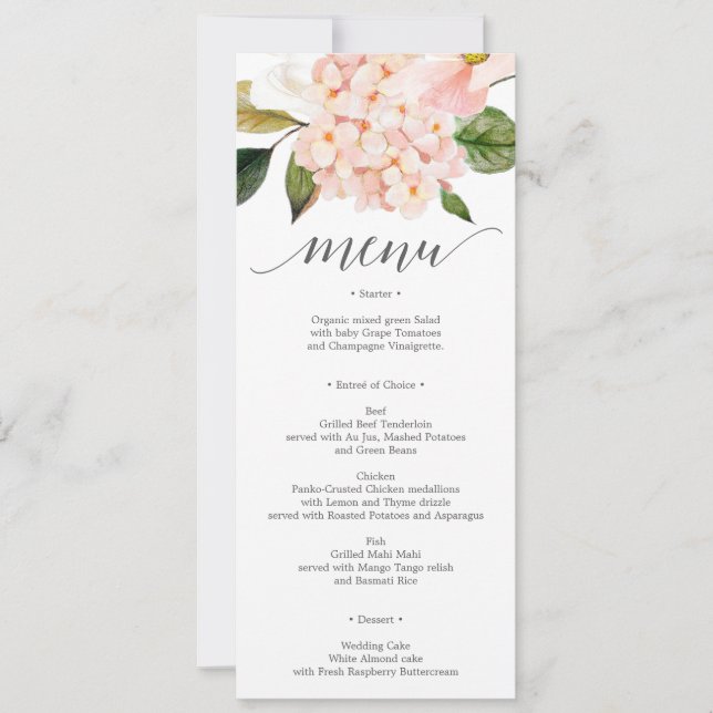 Convite Menu de Casamento ou Chá de panela Blush Hydrangea (Frente)