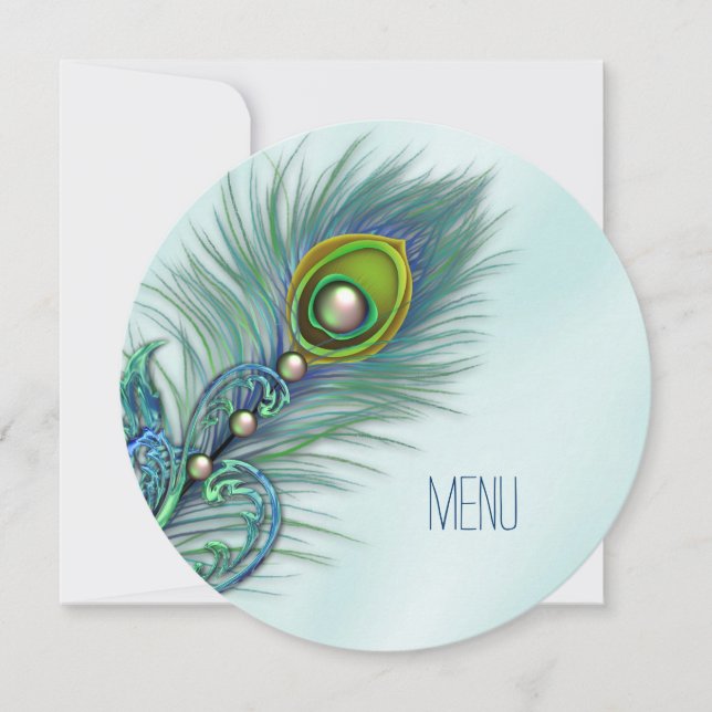 Convite Menu de Casamento Pavão-Púrpura e Azul-Teal (Frente)