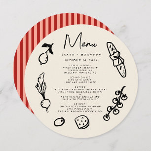 Convite Menu de Casamento Retro Desenhado à Mão