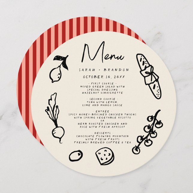Convite Menu de Casamento Retro Desenhado à Mão (Criador carregado)