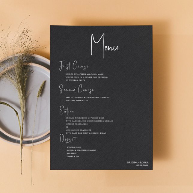 Convite Menu de Casamento Simples de Script Branco de Linh (Criador carregado)