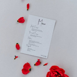 Convite Menu de Casamento Simples de Script Preto de Linen