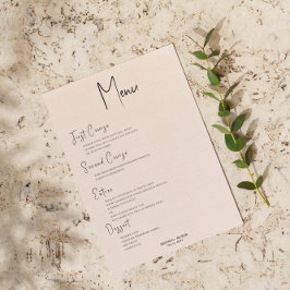Convite Menu de Casamento Simples de Script Preto em Branc