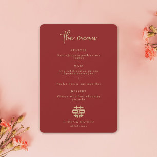 Convite Menu de Casamento Vermelho Chinês Moderno e Minima