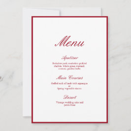 Convite Menu de Casamento Vermelho da Caligrafia Moderna