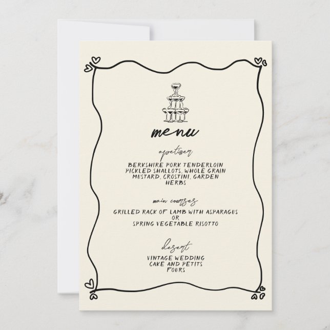 Convite Menu de Casamento Whimsical com Letras Manuscritas (Frente)