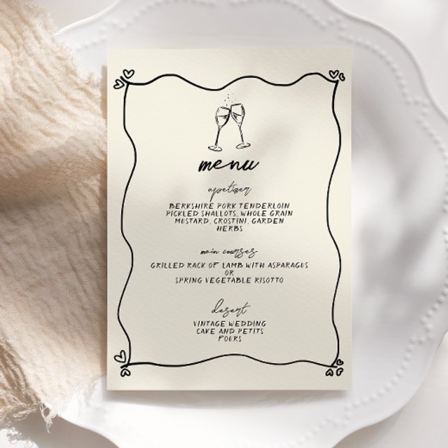 Convite Menu de Casamento Whimsical com Letras Manuscritas (Criador carregado)