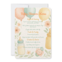 Menu de Chá de fraldas de Aquarela Suave