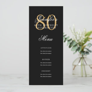 Convite Menu de Festa de aniversário Elegante preto-Dourad