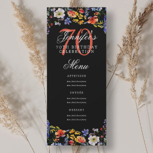 Convite Menu de Festa de aniversário Floral Elegante Preto
