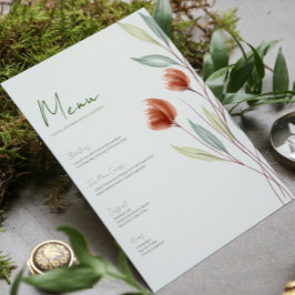 Convite Menu de Flores de Aquarela Verde Pastel