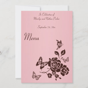 Convite Menu de Flores e Borboletas Rosa e Marrom
