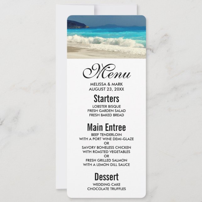 Convite Menu de Foto da Praia do Mar Azul Turquesa Cênica (Frente)