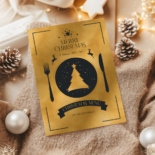 Convite Menu de Janto de Natal Dourado e Preto Festivo