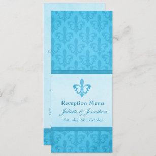 Convite Menu de janto de recepção de casamento Blue Fleur 