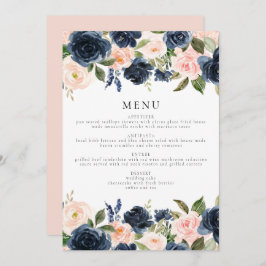 Convite Menu de Janto Floral Romântico e Suave Marinho Blu