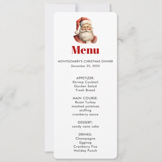 Convite Menu de Natal Retro do Papai Noel (Frente)