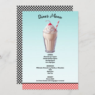 Convite Menu de Parte do Sorvete do Diner Retro Milkshake