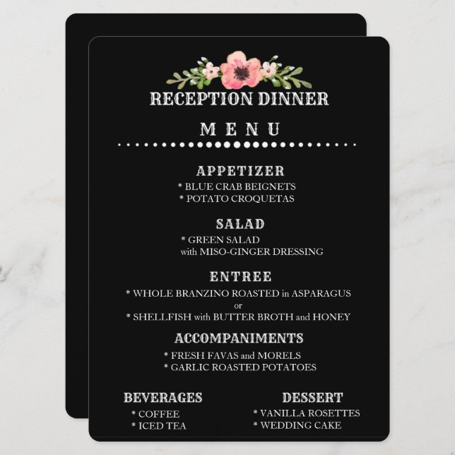 Convite MENU DE RECEÇÃO DE CASAMENTO Personalizável (Frente/Verso)