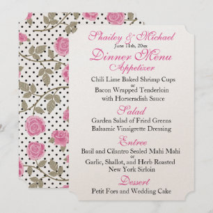 Convite MENU DE RECEÇÃO DE CASAMENTO Rosa/Preto