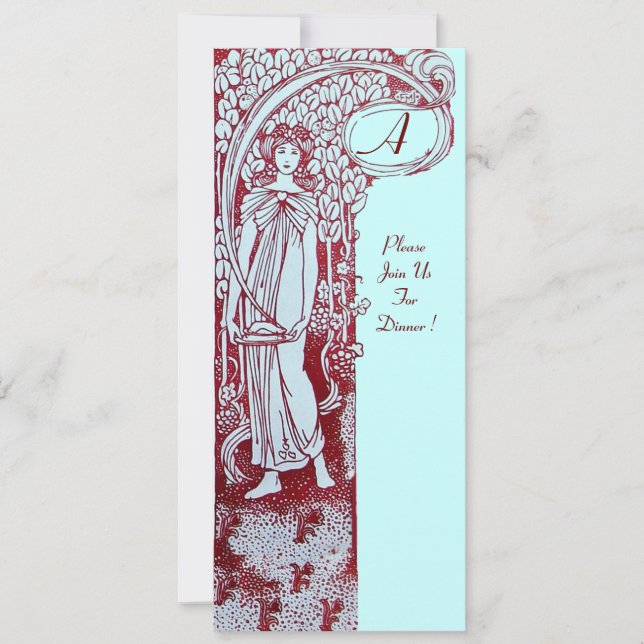 Convite MENU DE RESTAURANTE MONOGRAMA Azul Marrom Jantar,B (Frente)