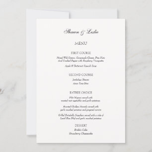 Convite Menu de Três Curso de Casamento Minimalista Elegan