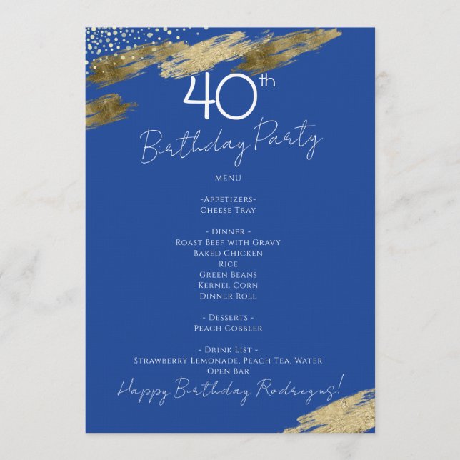 Convite Menu do Evento Azul e Dourado  (Frente)