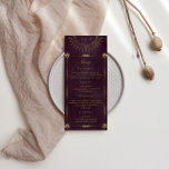 Convite Menu do Janto Casamento Dourado Celestial Burgundy<br><div class="desc">Nossa coleção "Celestial Burgundy Wedding" apresenta uma bela lua crescente de ouro com estrelas douradas correspondentes e bordas em vários designs sobre um fundo de veludo cheio de veludo emparelhado com fontes elegantes. Fácil de personalizar e você pode escolher entre muitos itens desta coleção em nossa loja.</div>