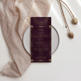 Convite Menu do Janto Casamento Dourado Celestial Burgundy