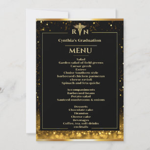 Convite Menu do Janto de Graduação Médica Dourada Elegante