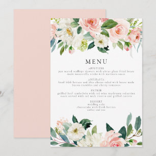 Convite Menu do Janto Verde Floral Cor-de-Rosa Esmagada El
