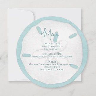 Convite Menu Dólar de Areia de Casamento de Praia