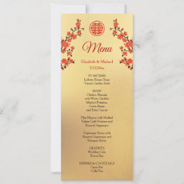 Convite Menu Dourado de Casamento Chinês Red Cherry Blosso